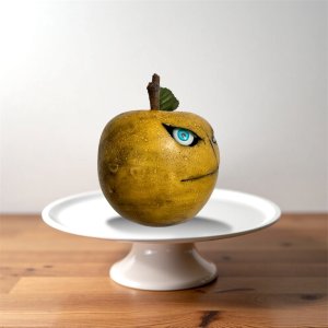 Yellow Apple with a face, Halloween, apple, teacher gift, classroom, teachers pet, apple pie, Doctor gift, fake, faux, anthropomorphic, golden delicious