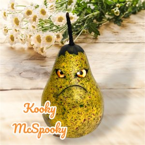 Pear with a Face, Halloween, vegan, chef gift, gardener gift, funny, creepy, spooky, teeth, gag gift, one of a kind, fruit, anthropomorphic, kitchen decor