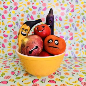 Pear with a Face, Halloween, vegan, chef gift, gardener gift, funny, creepy, spooky, teeth, gag gift, one of a kind, fruit, anthropomorphic, kitchen decor