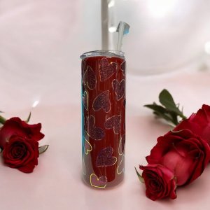 20 oz Glittered hearts lined with foil Tumbler