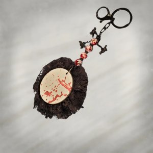 Fabric Flower Crow Keychain