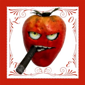 Strawberry with a Face, vegan, gift, gardener gift, funny, creepy, spooky, teeth, gag gift, one of a kind, vegetable, anthropomorphic, kitchen decor, summer fruit, picnic