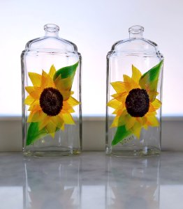 Sunflower vase, hand painted bud vase,  flower vases, 5" tall floral glass bottle, small vase, birthday gift idea
