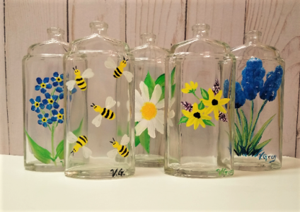 Sunflower vase, hand painted bud vase,  flower vases, 5" tall floral glass bottle, small vase, birthday gift idea