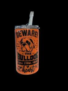 Beware, this Bulldog will steal your heart  12 oz tumbler