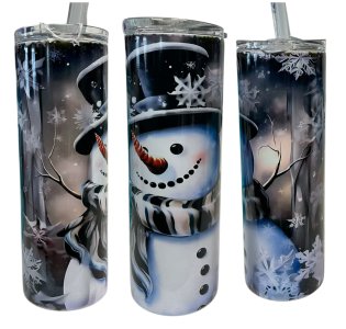 20 oz Snowman with a black background