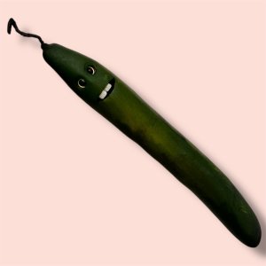 English Cucumber with a Face, Halloween, vegan, Italian, chef gift, gardener gift, funny, creepy, spooky, teeth, gag gift, one of a kind, vegetable, anthropomorphic, kitchen decor