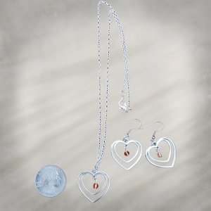 Necklace & Earring Set Silver Hearts, Orange