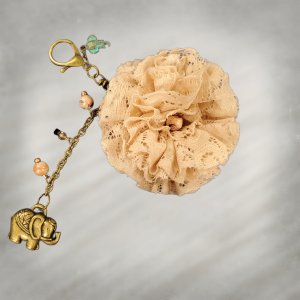 Fabric Flower Keychain Pink w/Elephant