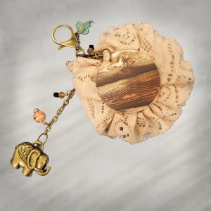 Fabric Flower Keychain Pink w/Elephant