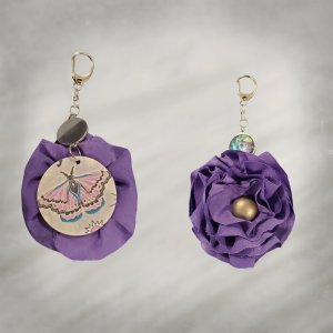 Fabric Flower Keychain Purple, Moth