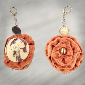 Fabric Flower Keychain, Vintage Red