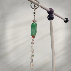 Beaded Keychain, Green Agate & Shell