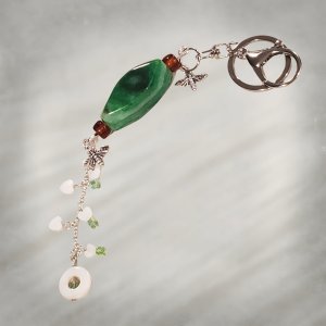 Beaded Keychain, Green Agate & Shell