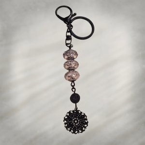 Beaded Keychain, Antiqued Black & Silver