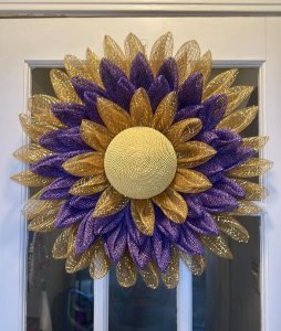 Stunning purple and gold flower wreath