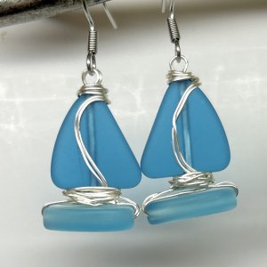 Beach Glass Sailboat Earrings