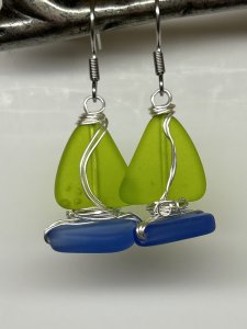 Beach Glass Sailboat Earrings