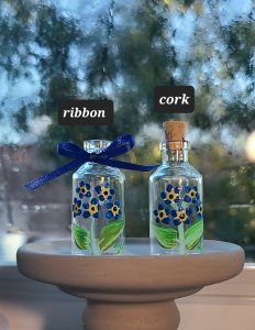 Mini glass vase, upcycled hand painted bud vase, blue forget-me-not home decor, miniature blue flower vases