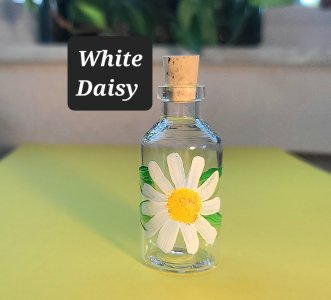 White daisy mini vase, hand painted vases, floral glass bottle, small upcycled vase, bud vase