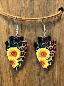 Cheetah with Sunflower Arrowhead Earrings