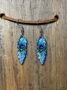 Peacock Feather Wood Earrings