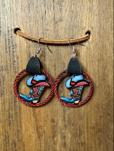 Boot and Hat Faux Leather Wood Earrings