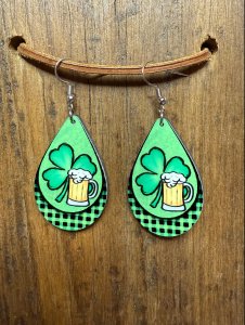 Plaid Shamrock Teardrop Earrings