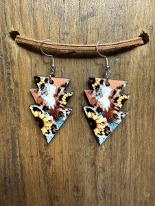 Sunflower and Animal Print Three Arrow Earrings