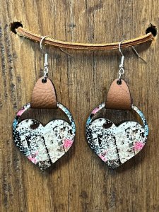 Rustic Cheetah Print Open Heart Earrings
