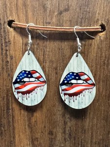 Red, White and Blue Lips 4th of July Earrings