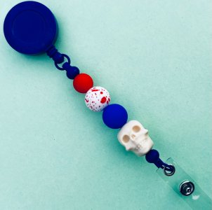 Skull 3D Tan Badge Reel Blue
