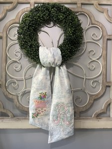 Elegant Embroidered Wreath Sash-Teacup and Monogram Design