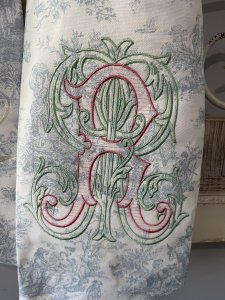 Elegant Embroidered Wreath Sash-Teacup and Monogram Design