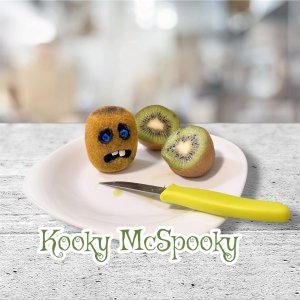 Kiwi with a Face, Halloween, aussie, vegan, chef gift, gardener gift, funny, creepy, spooky, teeth, gag gift, one of a kind, fruit, anthropomorphic, kitchen decor