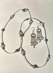36" Clear bead and Silver Accent Necklace Set