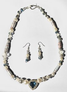 "Titanic" Blue Heart Necklace and Earring Set