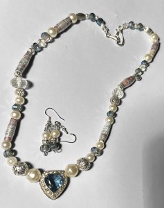 "Titanic" Blue Heart Necklace and Earring Set