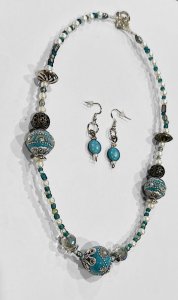 Turquoise and Pearl Necklace Set