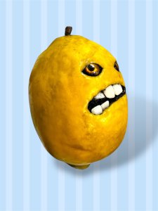 Lemon with a face, Halloween, teeth, angry lemon, faux, fake, fruit, citrus, lemonade, gag gift, funny, sour, chef gift, gardener gift, meyer lemon, anthropomorphic