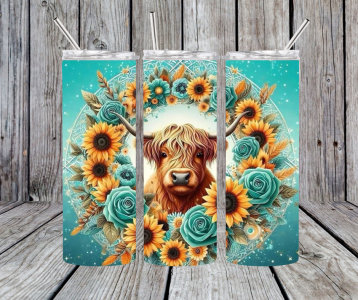Highland Cow Bold & Beautiful Sunflower & Teal Rose Tumblers!