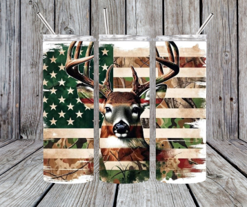 American Camouflage Deer Tumbler – Rugged, Patriotic, and Built for the Outdoors!