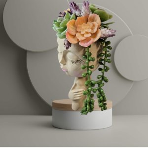 Faux-Succulent Face Planter - Cream - Cold Shoulder