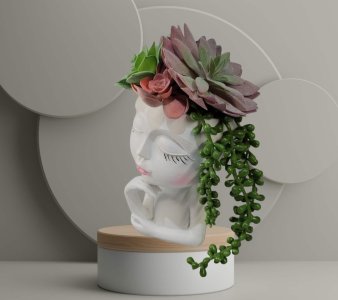 Faux-Succulent Face Planter - White - Long Hair- Strike a Pose