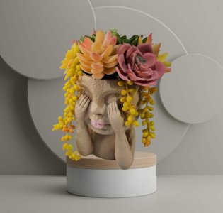 Faux-Succulent Face Planter - Cocoa - Female Planter - Peak-A-Boo