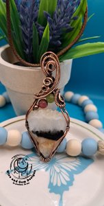 Druzy Zebra Agate A2 Wire Wrapped Pendant