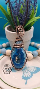 Blue Onyx Druzy Wire Wrapped Pendant
