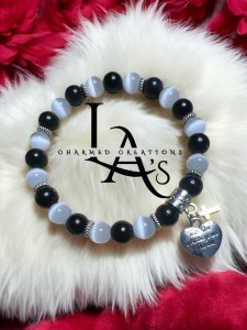 Grey cats eye with black obsidian