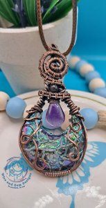 Fade Titanium Coated Moon Hyo Quartz Wire Wrapped Pendant