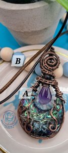 Fade Titanium Coated Moon Hyo Quartz Wire Wrapped Pendant